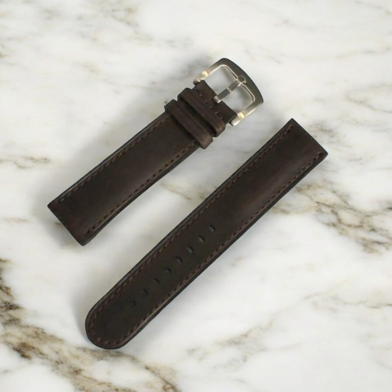 Шкіряний ремінець для чоловічого годинника темно-коричневий, фото 1