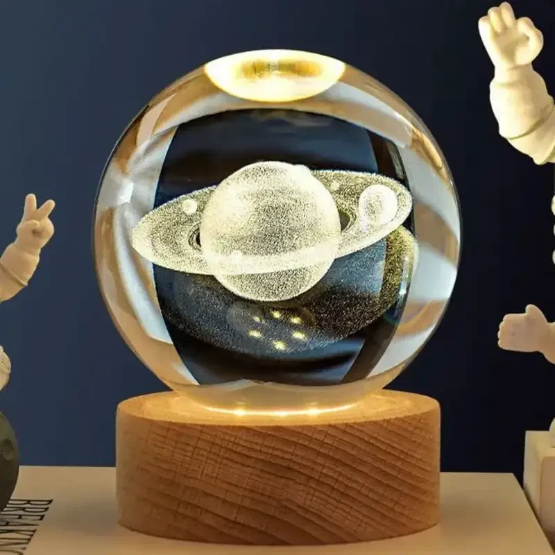 Декоративний 3D нічник кришталева куля 6 см «Планета Сатурн» з led підсвічуванням. Дитячий нічник Сатурн.