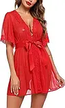 Сексуальний жіночий мереживний халат червоного кольору, фото 2