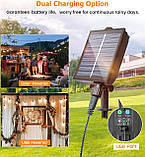 LITOHOM Сонячні гірлянди для вулиці, 14M/46FT G50 сонячні гірлянди для вулиці, 30 лампочок з USB-портом і пультом дистанційного, фото 4