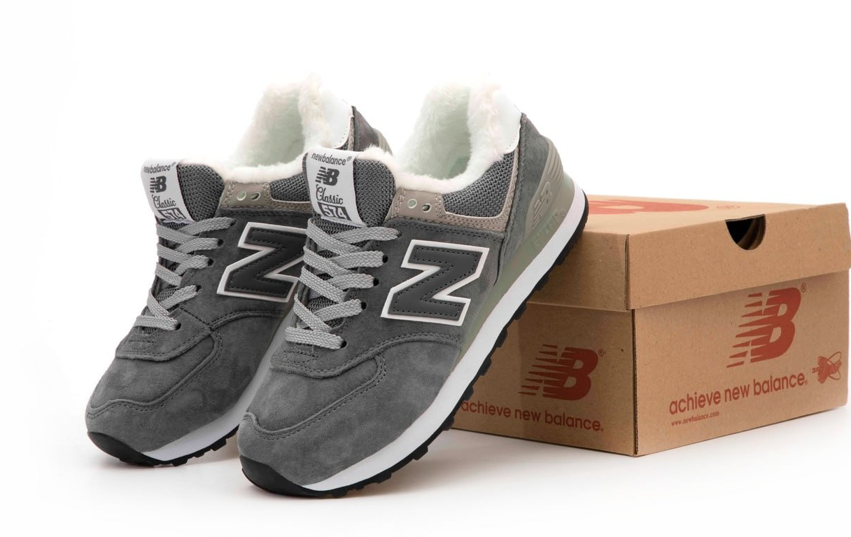 Зимові сірі кросівки New balance 574 Grey з хутром Winter Нью Баланс замшеві теплі низькі чоловічі жіночі