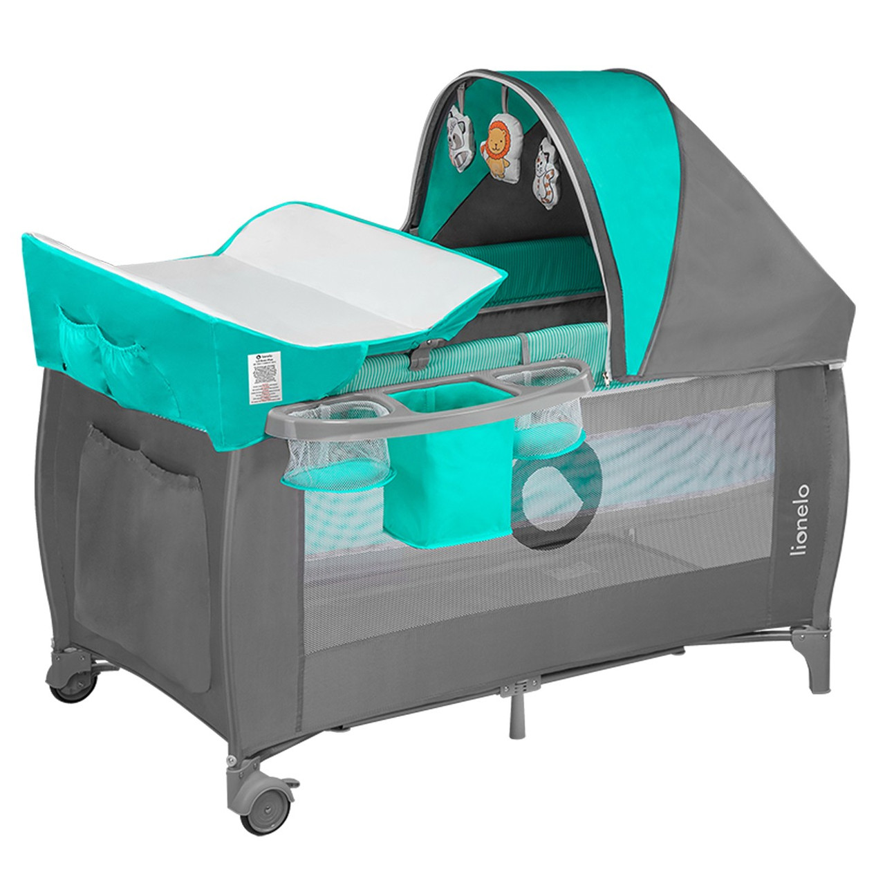 Ліжечко-манеж Lionelo SVEN PLUS TURQUOISE / GREY, фото 1