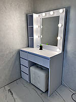 Туалетний столик із дзеркалом і підсвіткою, 5 шухлядами і додаткові полиці біля дзеркала, 1600*900*500мм, білий