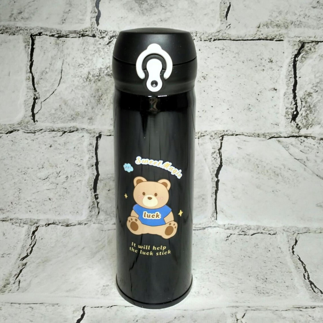 Термос дитячий з поїлкою Ведмедик 500 мл 22х6,5 см Чорний 102-12-2