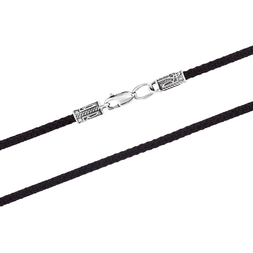 Шнурок на шию синтетичний із срібною застібкою з гербами України, фото 1