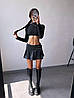 Ефектний жіночий костюм топ зі шнурівкою на спині та міні спідниця екошкіри Kb1809, фото 8