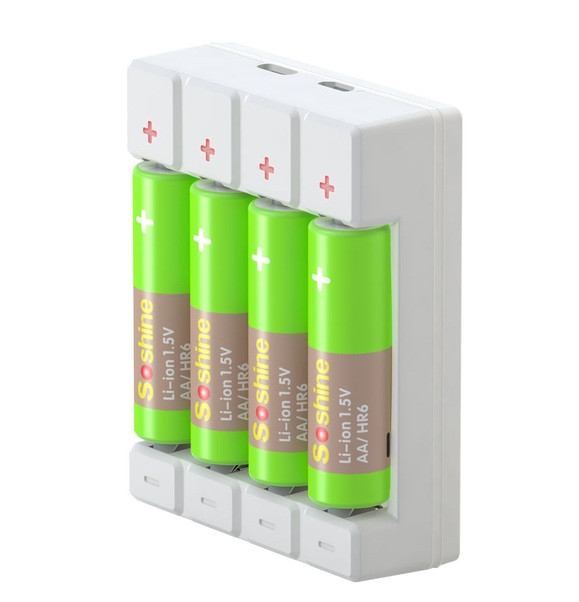 Зарядний пристрій Soshine Chocolate-1.5V для AA/AAA 1.5V Li-Ion, USB, LED індикатор, 4ch, White, Box