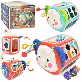 Гра A919-1/2 сортер (6 фігур), грані-резинки, шестерні, дзеркало, рухомі деталі, тріскачка, 2 кольори, музика, на батарейках.