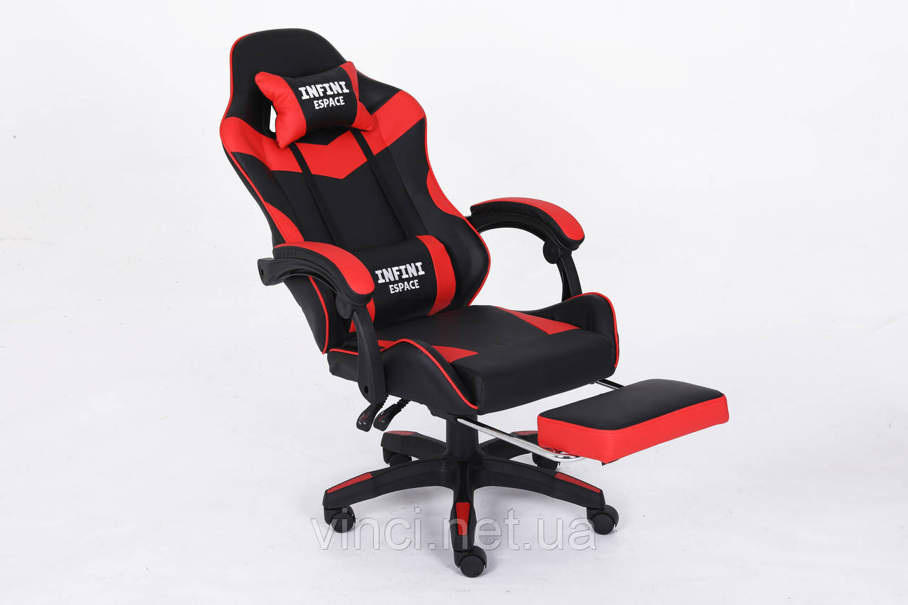 Комп'ютерне крісло з підставкою для ніг + 2 подушки INFINI ESPACE Чорно-червоне, фото 1