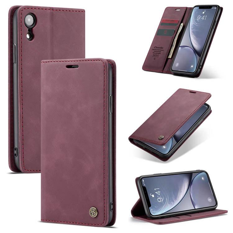 Чохол книжка Caseme з магнітом для iPhone XR бордовий гаманець