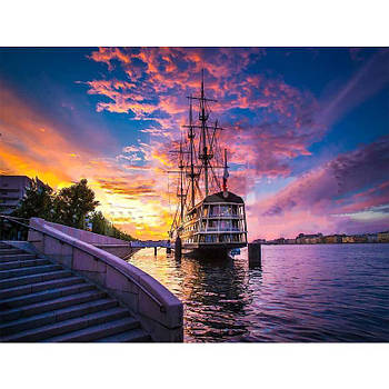 Картина за номерами Великий Вітрильник на пристані 40х50 см RA73585 в коробці з акриловими фарбами