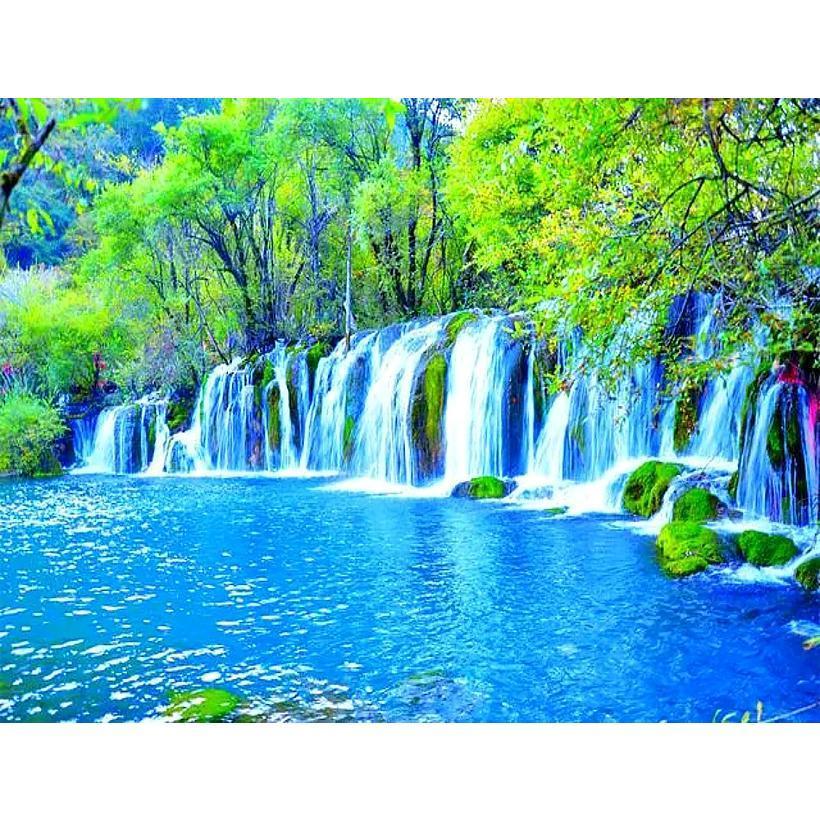 Картина за номерами Водоспади з яскравими зеленими деревами 40х50 RA73524 в коробці з акриловими фарбами