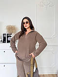 Кавовий теплий жіночий костюм із капюшоном із флісу батал, фото 4