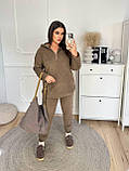 Кавовий теплий жіночий костюм із капюшоном із флісу батал, фото 2