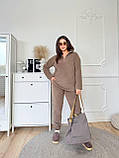 Кавовий теплий жіночий костюм із капюшоном із флісу батал, фото 5