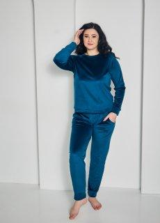 Комплект домашній ВЕЛЮРОВИЙ 2-ка БАТАЛ штани кофта СМАРАГД, фото 1