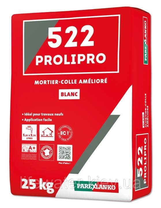Клей для каменю 522 PROLIPRO 25кг, 1 мішок 5-7кв. м при подвійному нанесенні, білий L522BL25