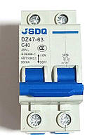 Автоматичний вимикач 40A 400V AC 2P 3kA DZ47-63-40, захист від короткого замикання та перевантаження