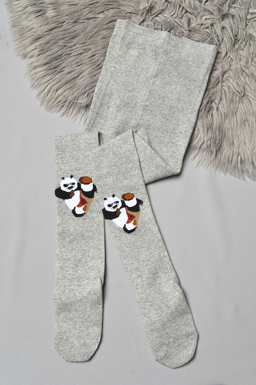 Колготи дитячі з малюнком світло-сірого кольору р.140-152 189935M, фото 1