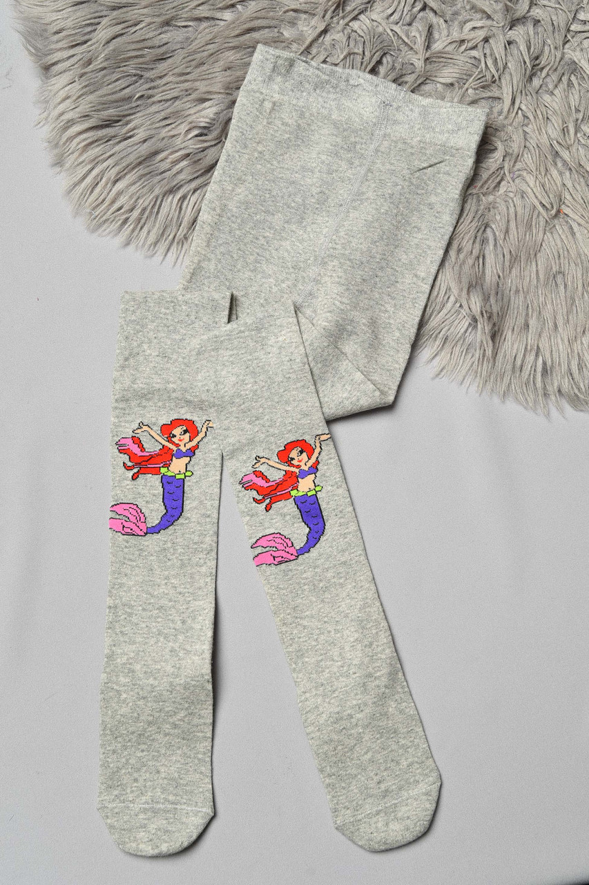 Колготи дитячі з малюнком для дівчинки сірого кольору р.152-164 189943M, фото 1