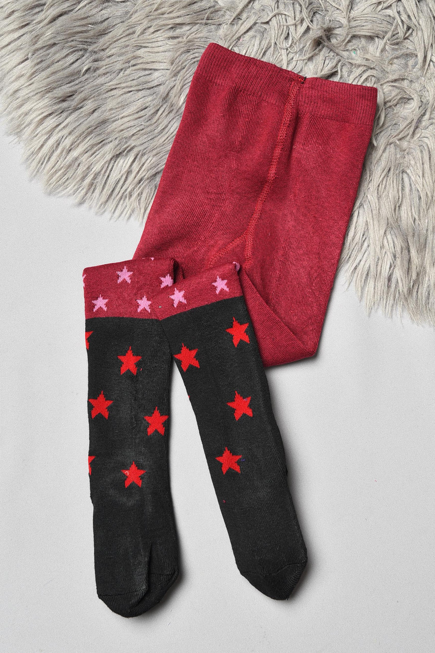 Колготи дитячі махрові для дівчинки чорно-бордового кольору з принтом р.104-116 191508M, фото 1