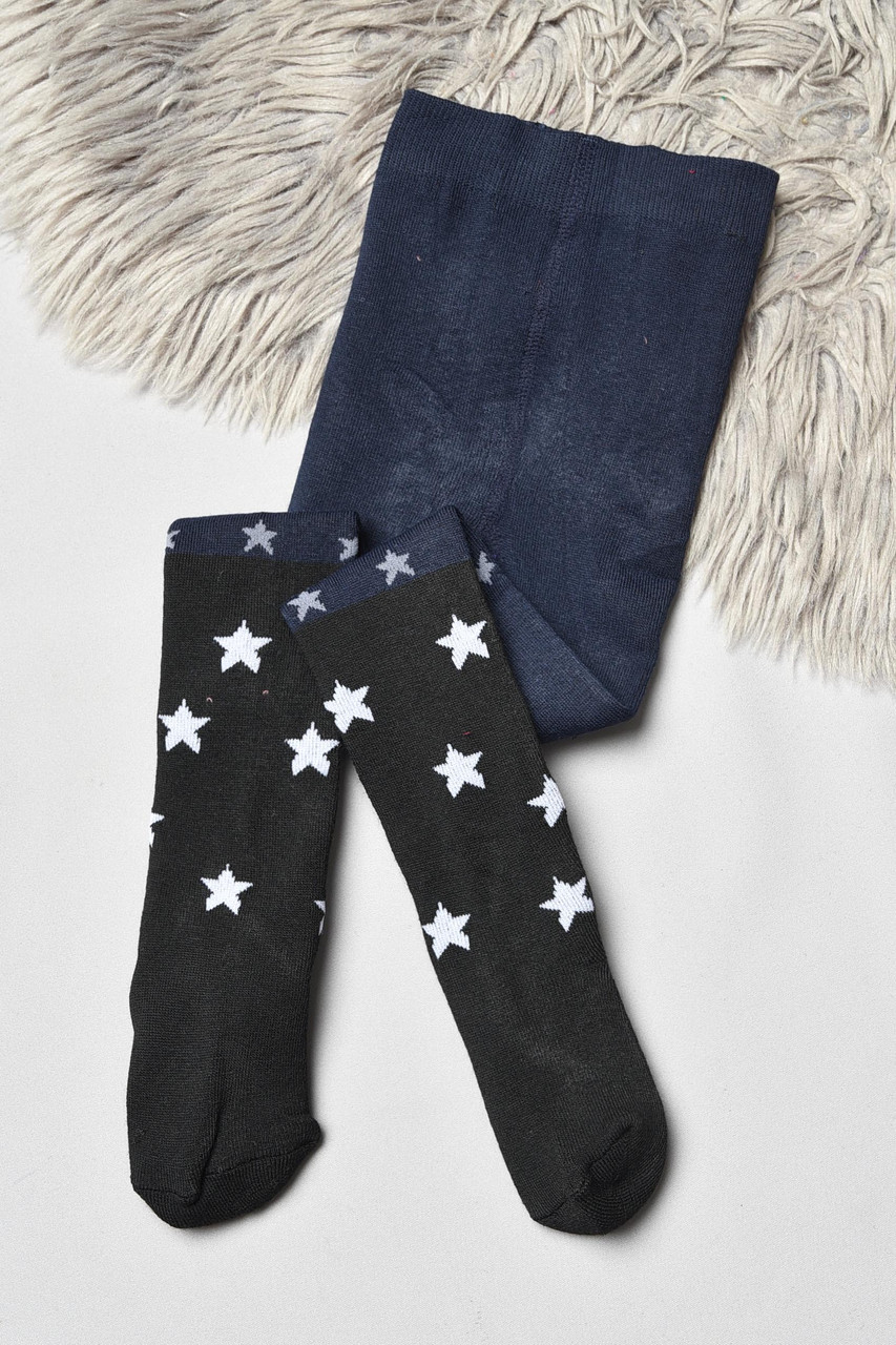Колготи дитячі махрові для дівчинки чорно-синього кольору з принтом р.116-128 191510M, фото 1
