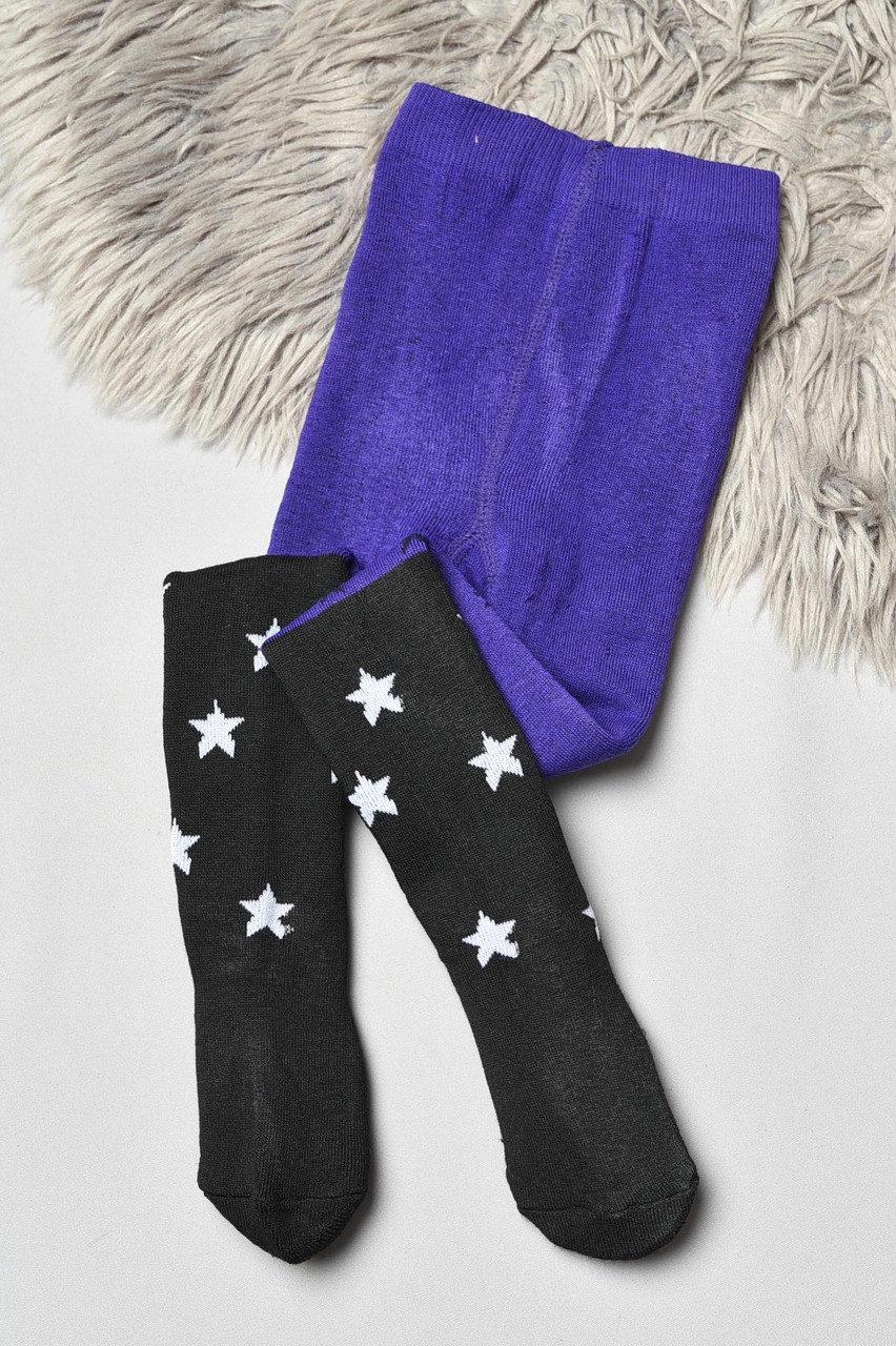 Колготи дитячі махрові для дівчинки чорно-фіолетового кольору з принтом р.116-128 191511M, фото 1
