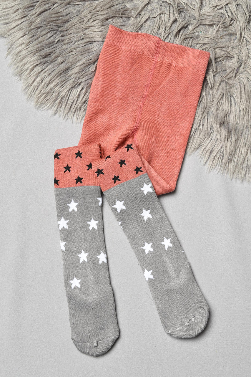 Колготи дитячі махрові для дівчинки теракотового кольору з принтом р.128-140 191518M, фото 1