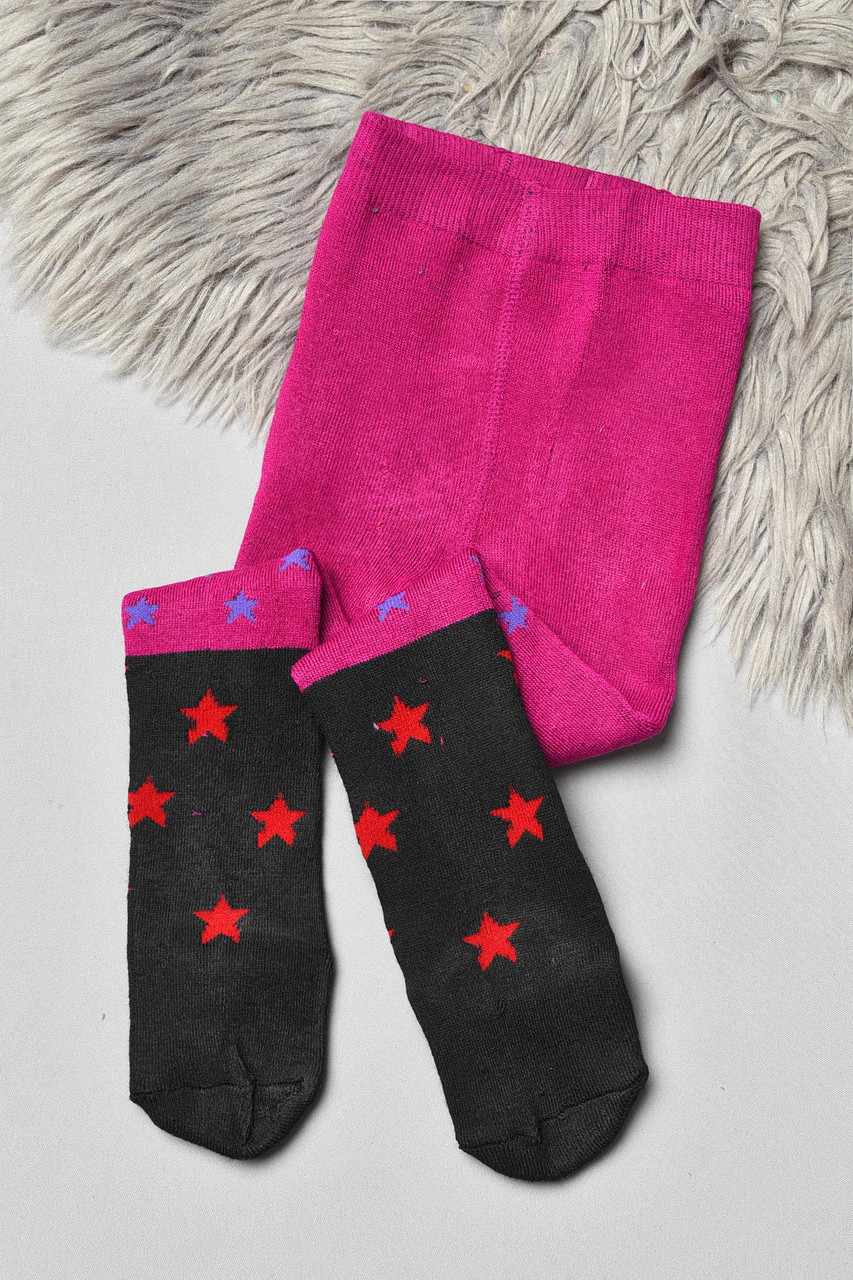 Колготи дитячі махрові для дівчинки чорно-фіолетового кольору з принтом р.92-104 191519M, фото 1
