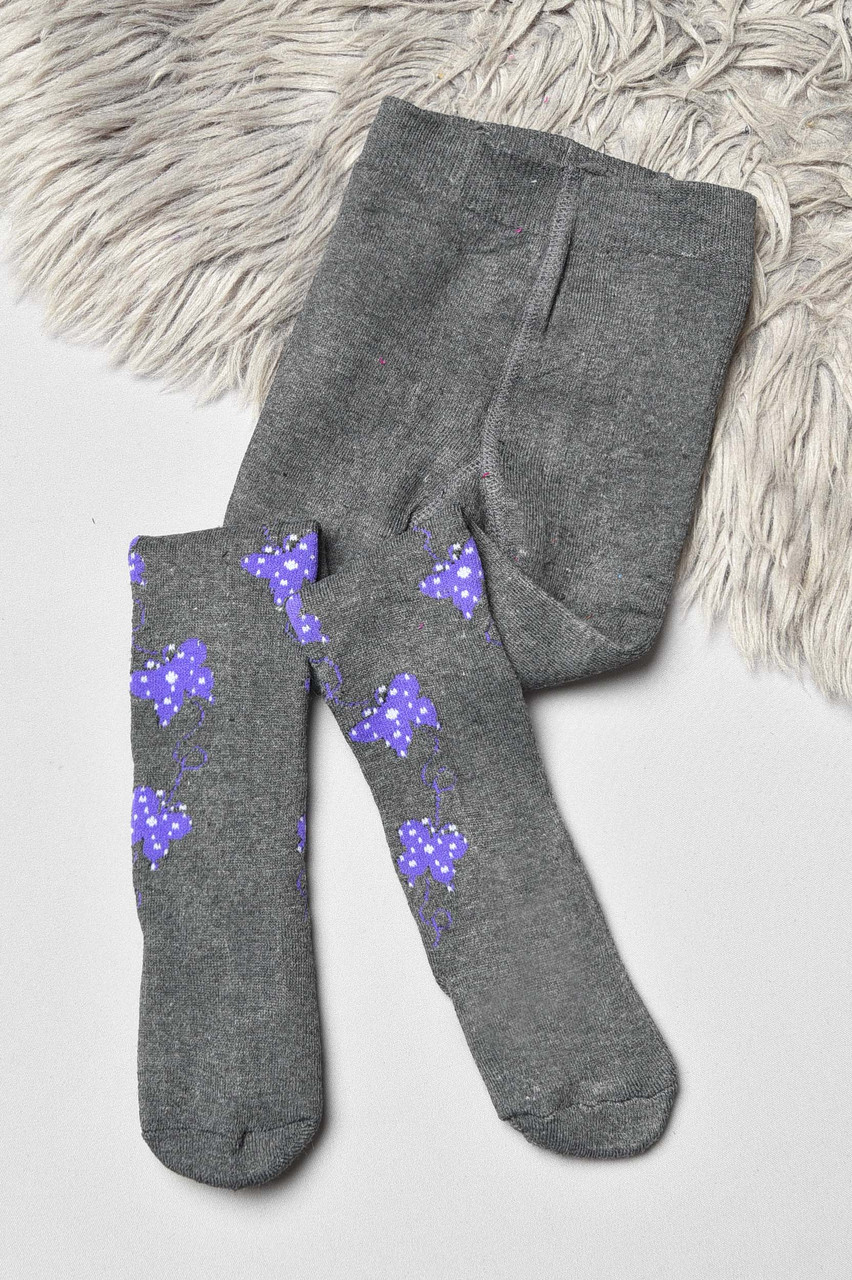 Колготи дитячі махрові для дівчинки темно-сірого кольору з малюнком р.104-116 191533M, фото 1