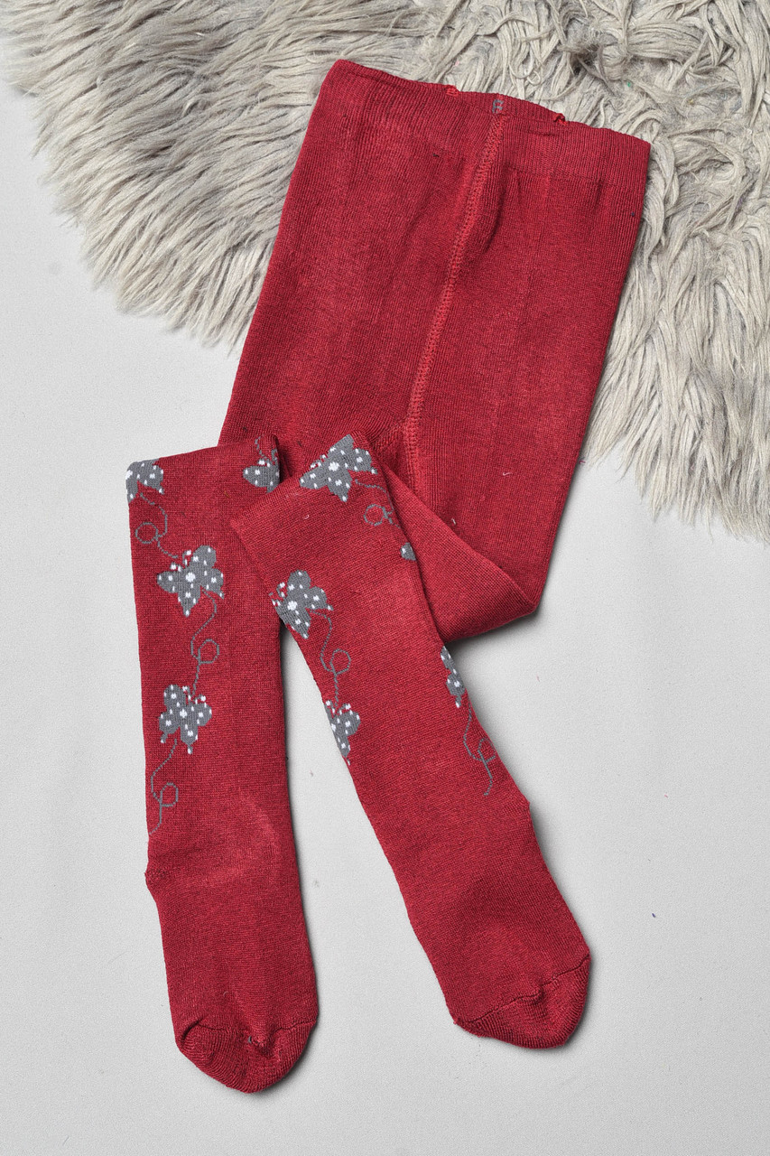 Колготи дитячі махрові для дівчинки бордового кольору з малюнком р.128-140 191537M, фото 1