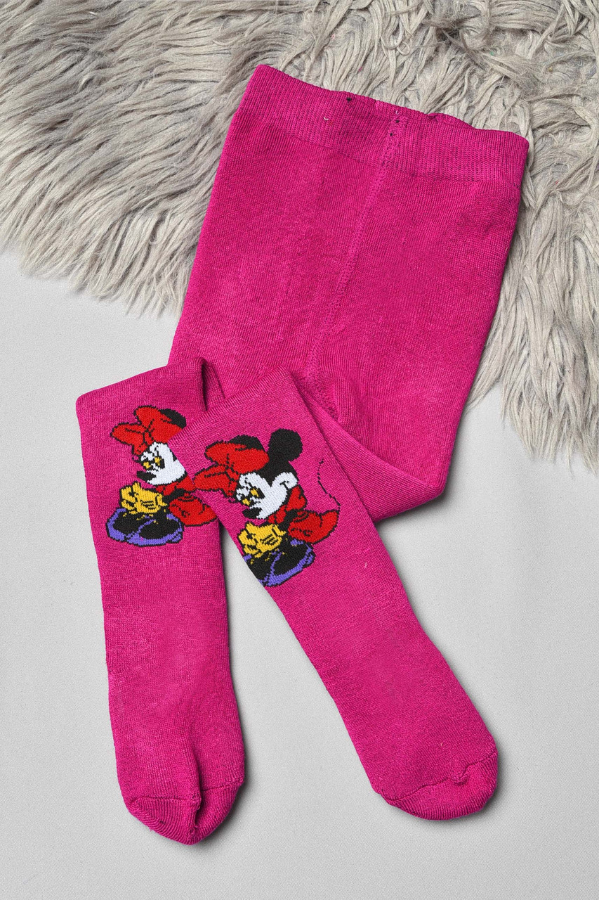 Колготи дитячі махрові для дівчинки темно-рожевого кольору з малюнком р.104-116 191549M, фото 1