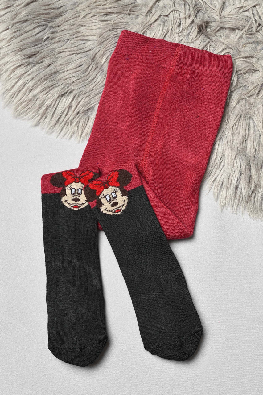 Колготи дитячі махрові для дівчинки чорно-бордового кольору з малюнком р.116-128 191555M, фото 1