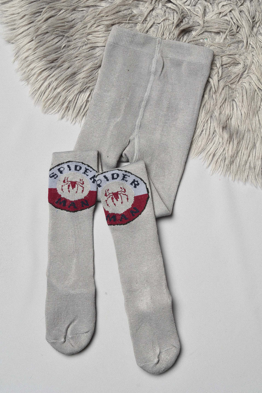 Колготи дитячі махрові для хлопчика сірого кольору з малюнком р.140-152 191673M, фото 1