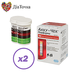 Тест-смужки Акку-Чек Перформа (Accu-Chek Performa) 100 шт. у 2 флаконі по 50 шт. в пакованні