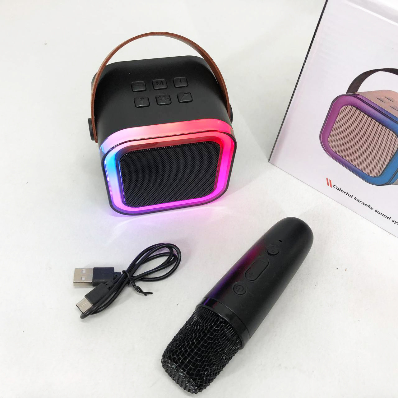 Портативна колонка з караоке мікрофоном та RGB підсвічуванням K12 10W Bluetooth. UZ-200 Колір: чорний