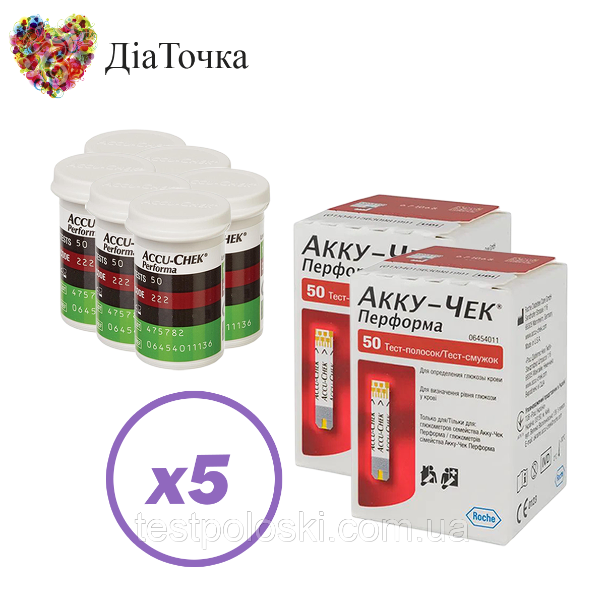 Тест-смужки Акку-Чек Перформа (Accu-Chek Performa) 500 шт. в 10 флаконах по 50 шт. в пакованні