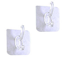 Гачки пластикові подвійні на синтетичній основі CLEAR #1002 самоклеючі на липучках 2 шт 6х6 см