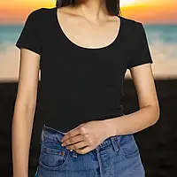 Жіноча футболка базова повсякденна чорна, 95% бавовна рубчик арт. 052