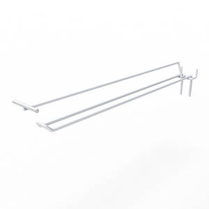 Гачок подвійний з цінникотримачем на перфорацію 300 мм D4 мм, білий