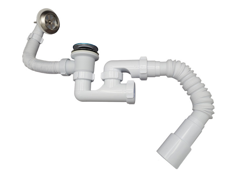 Сифон для ванни з ревізією, переливом, випуском Сlick-Сlack та гофротрубою 40х40/50 MILLZ 1/40, фото 1