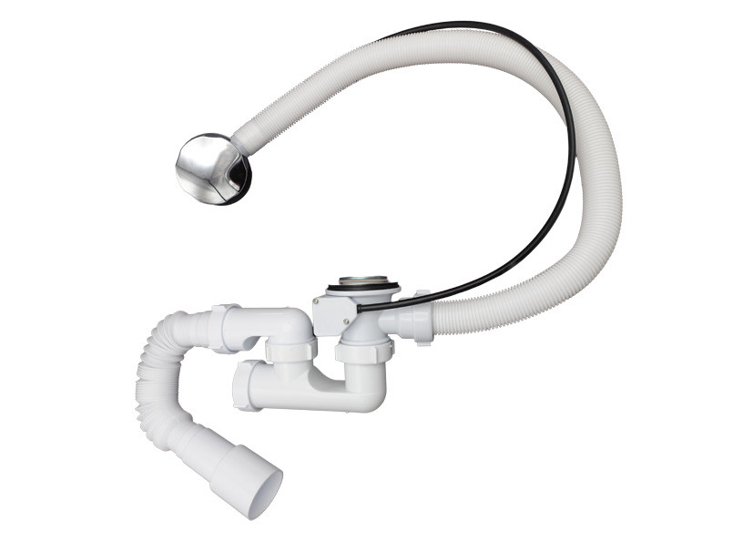 Сифон для ванни з ревізією,напівавтомат.,(трос 780, ручка хром) та гофротрубою 40х40/50 MILLZ  1/30, фото 1