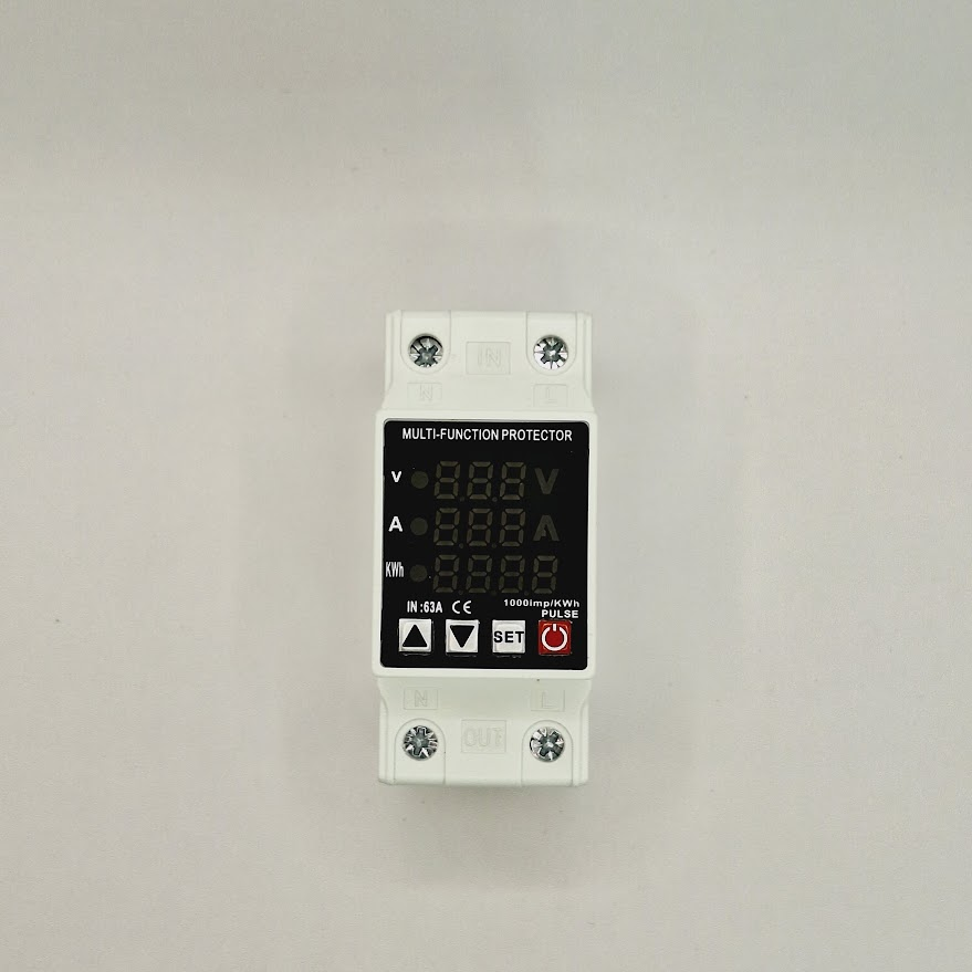 Захисне реле напруги однофазне MFP-63 на DIN-рейку, 63А, 13.9кВт, 80-300В, двохмодульне з дісплєєм