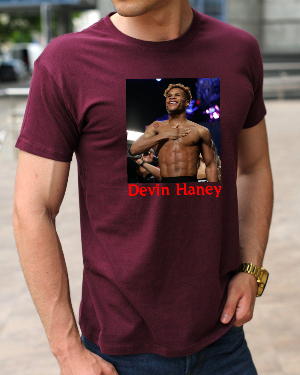 Модний одяг з боксерською тематикою принт Девін Хейні, бавовняна футболка з боксерами розмір S, фото 1