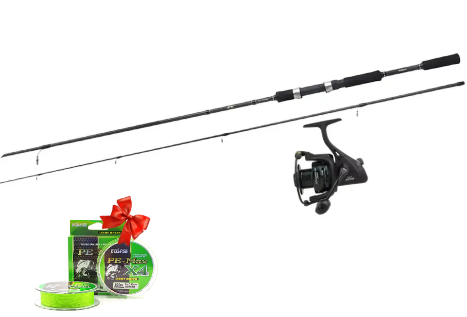 Набір на хижака (Спиннинг Shimano FX XT 270H 2.70m 20-50g + Котушка Ryobi Ecusima 3000 + Шнур у подарунок), фото 1