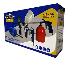 НАБІР - KIT-5G-gravity (WERK) Набір пневмоінструменту з 5 предметів KIT-5G-gravity WERK фарбоп(верх)/піст.повітр/маном/промив