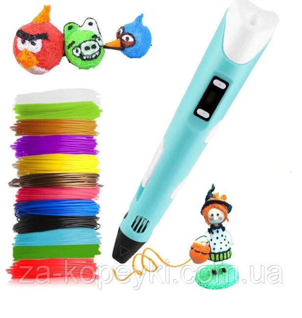 3D Ручка PEN-3 із трафаретами LCD дисплей PLA блакитний