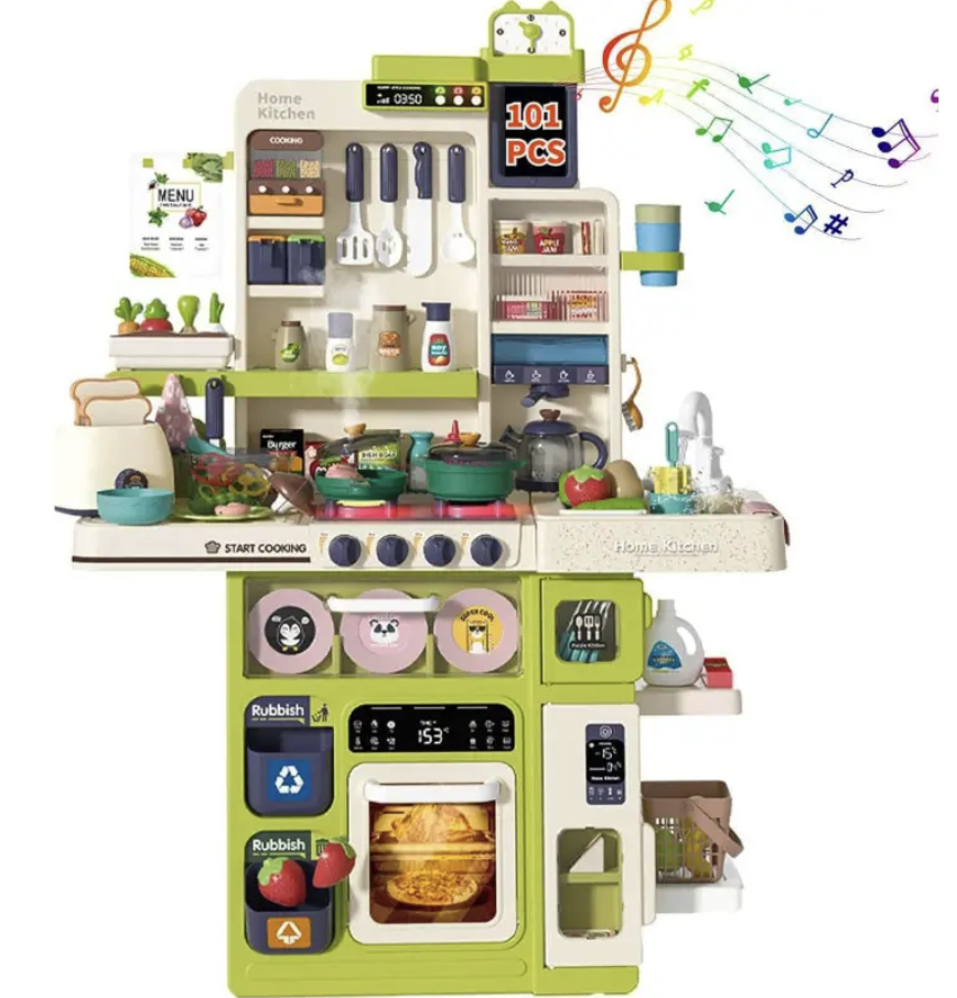 Дитяча велика інтерактивна кухня WD-824В з водою і парою, світлові та звукові ефекти, 101 предмет.