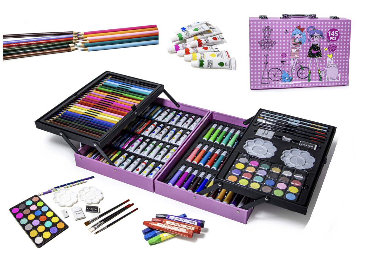 Великий набір для малювання і творчості для дітей, 145 предметів у кейсі, 3+.
