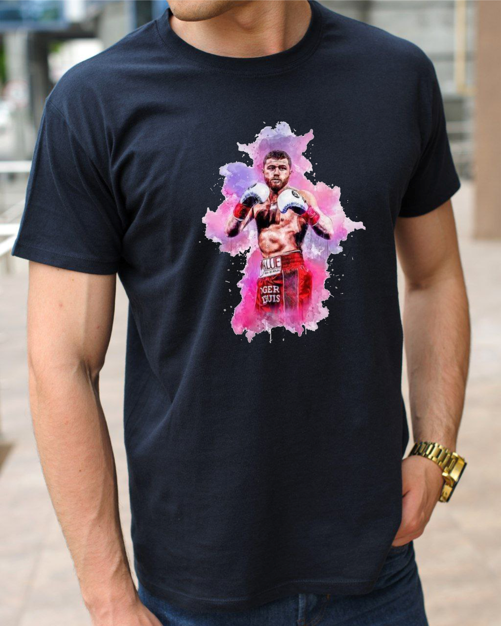 Спортивні футболки на боксерську тематику з принтом Сауль Альварес, бавовняна футболка з боксерами розмір S, фото 1